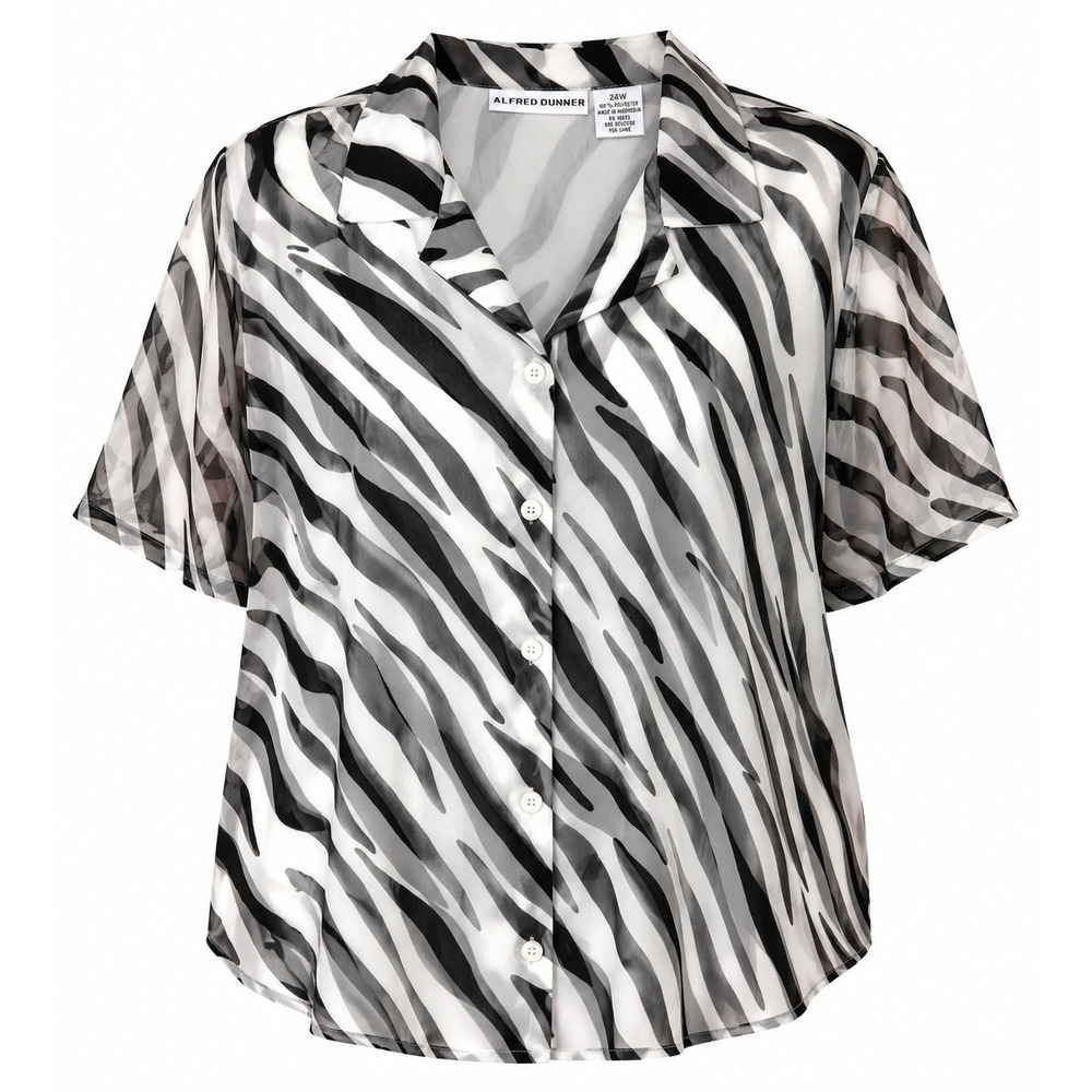 Y2K Zebra Print Sheer Button Down Blouse Plus Size 24W Animal Print Top